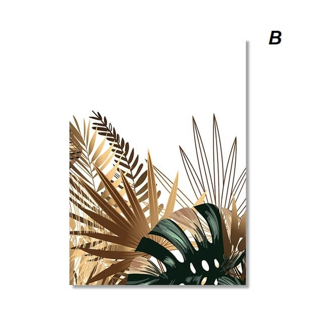 Tropical Golden Emerald Leaves Canvas Prints