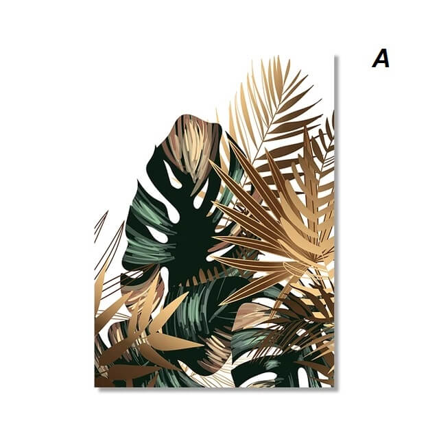 Tropical Golden Emerald Leaves Canvas Prints