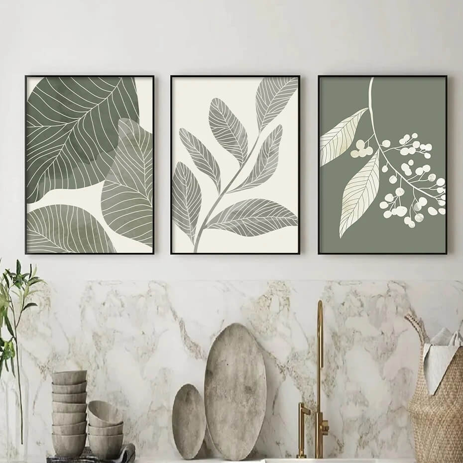 Tropical Green Leaves Boho Canvas Prints