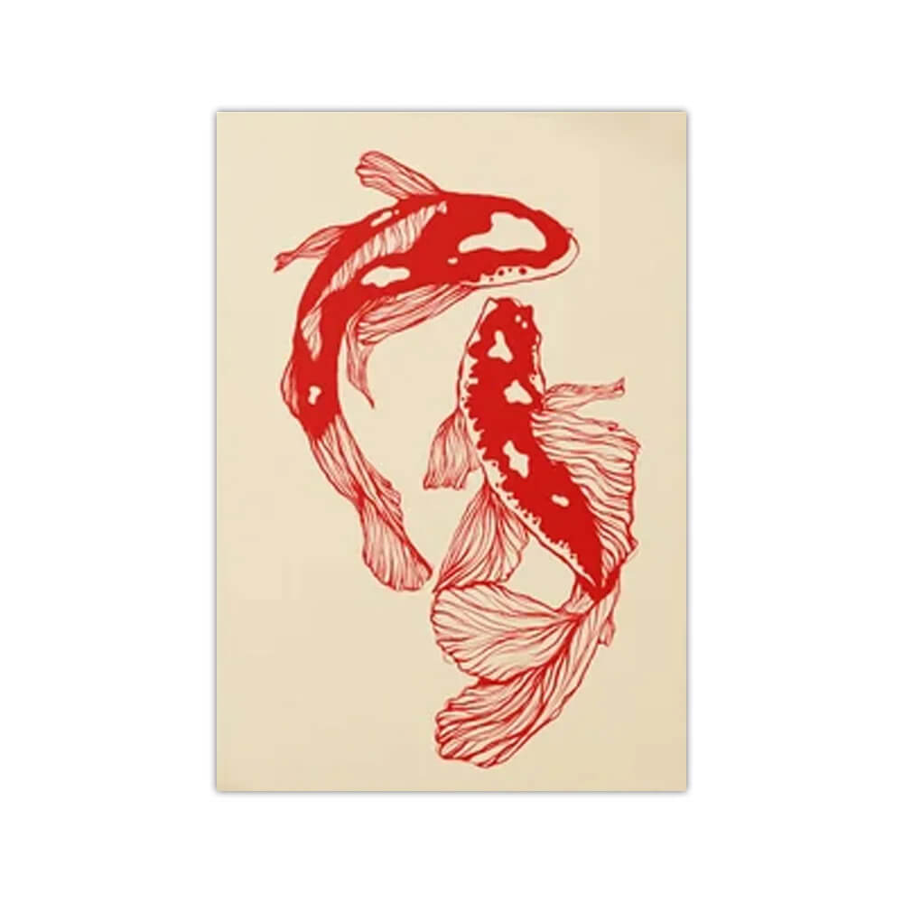 Vintage Red Koi Fish Canvas Print Wall Art