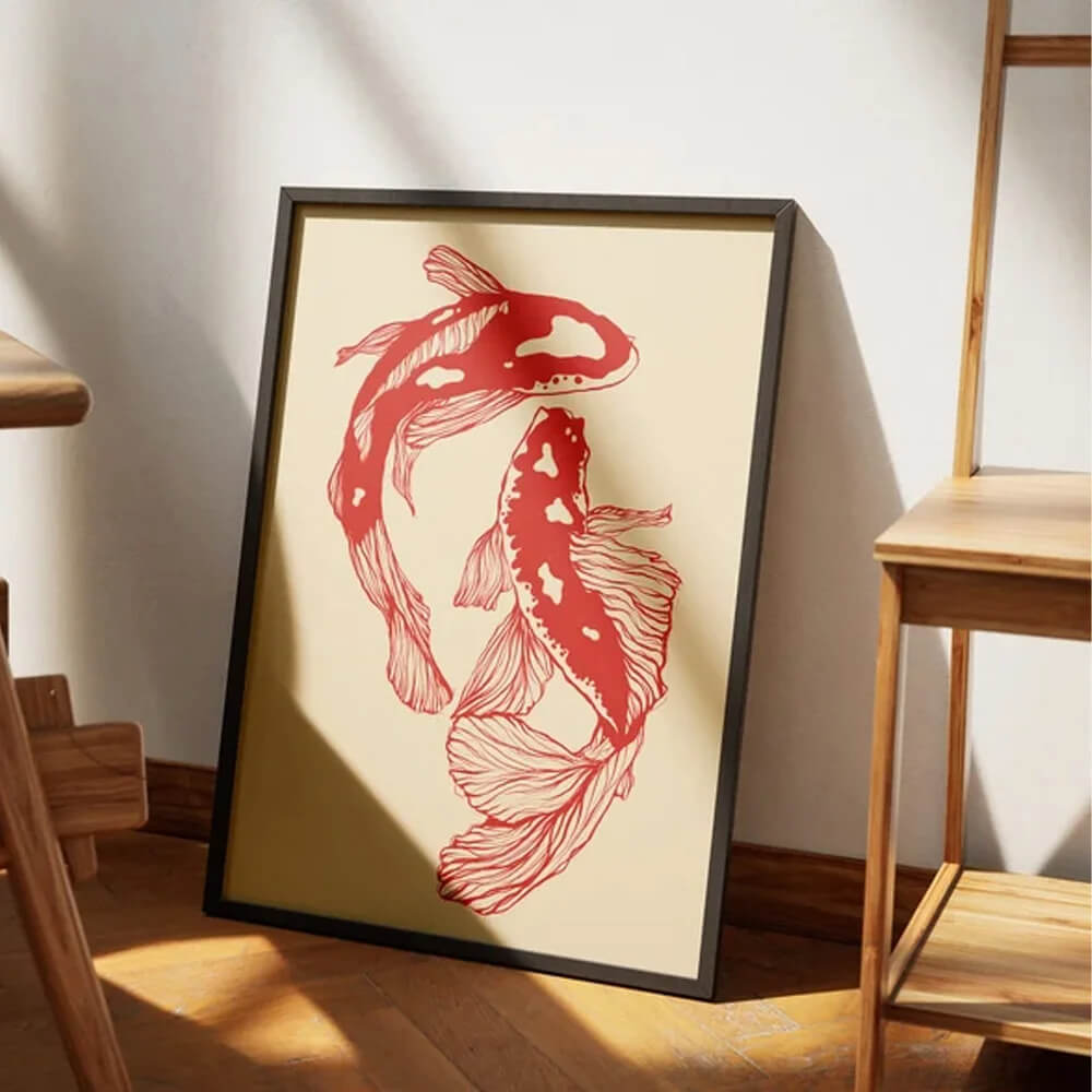 Vintage Red Koi Fish Canvas Print Wall Art