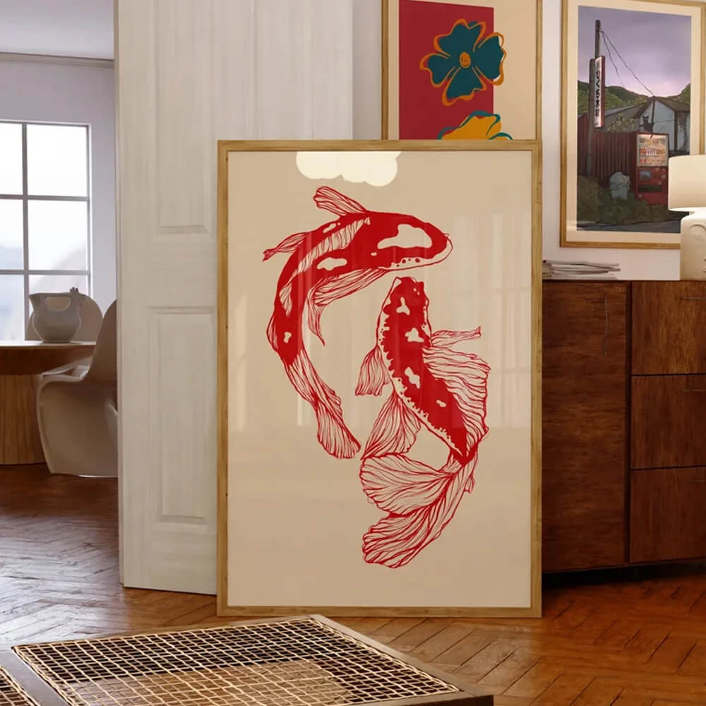 Vintage Red Koi Fish Canvas Print Wall Art