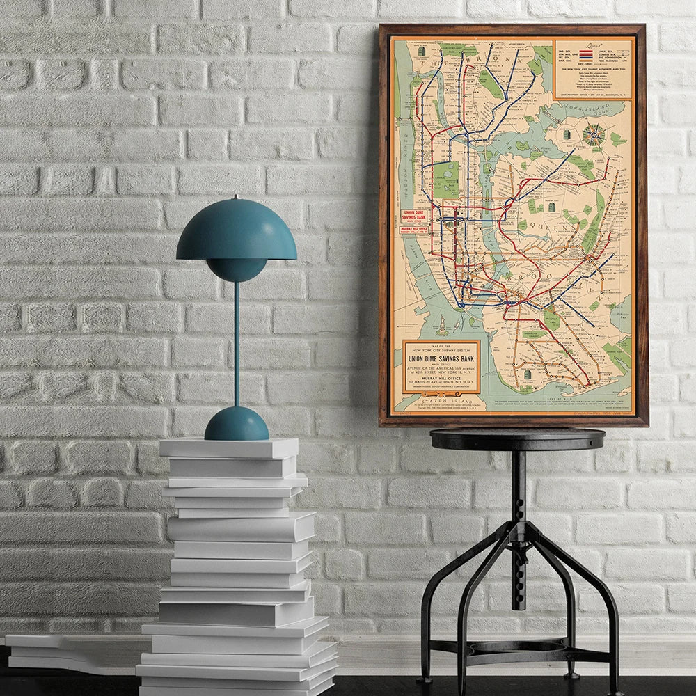 Vintage City Map Wall Art Subway New York Map Canvas Print