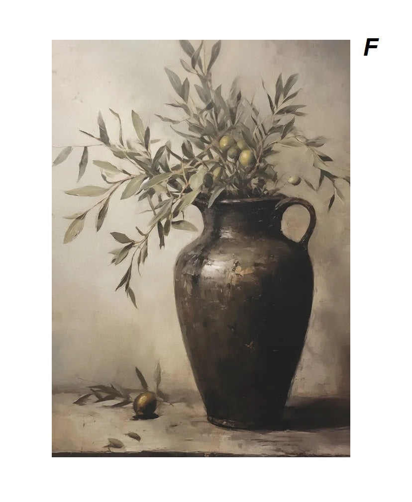 Vintage Italian Olive Tree In Vase Rustic Pastel Antique Canvas Prints
