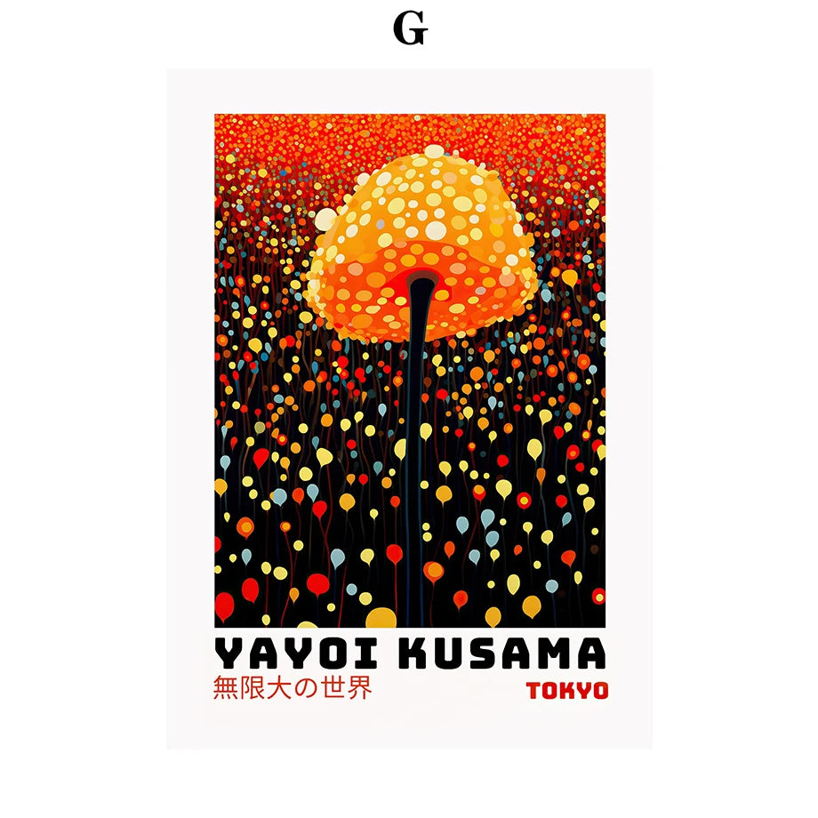 Whimsical Woodland Mushrooms Trees Floral Motifs Inspired by Yayoi Kusama Canvas Wall Art