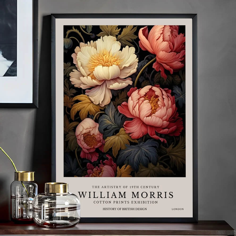 William Morris Wall Art Exhibition Peacock Fox Bumblebee Moon And Stars Pink Peonies Wall Art