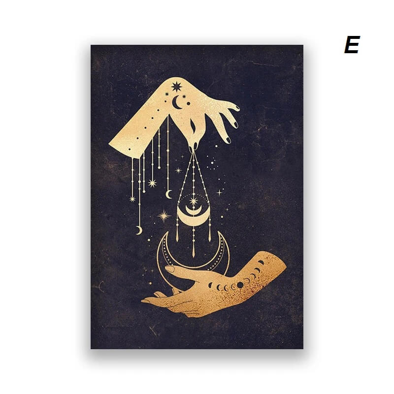 Witchy Sun Moon Black Golden Canvas Print