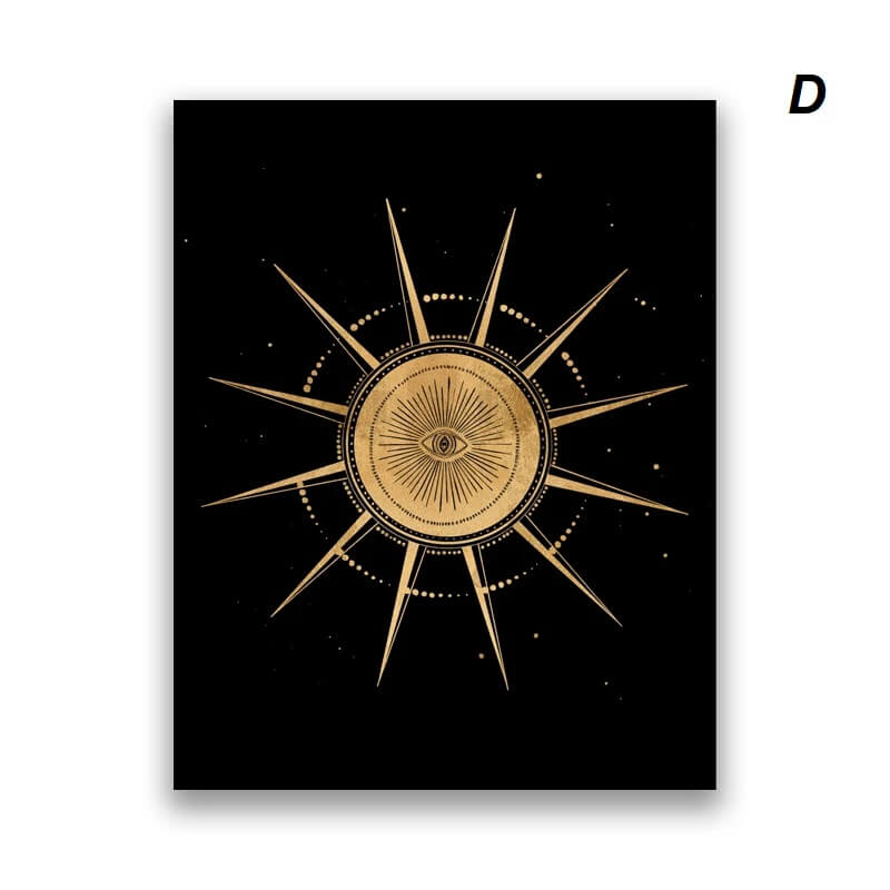 Witchy Sun Moon Black Golden Canvas Print