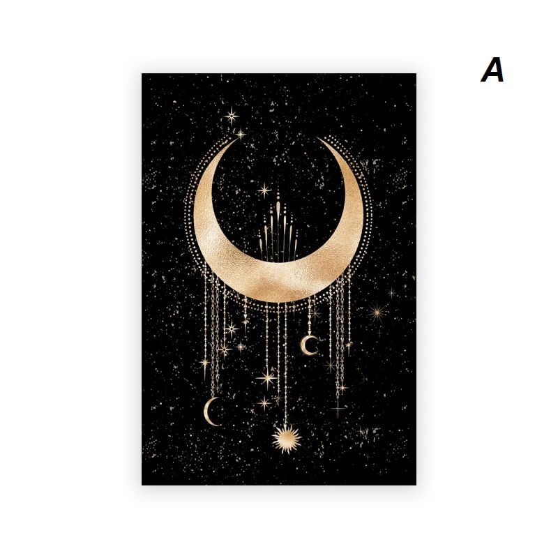 Witchy Sun Moon Black Golden Canvas Print
