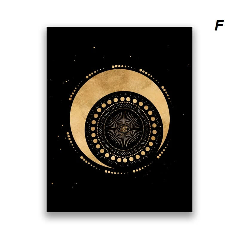 Witchy Sun Moon Black Golden Canvas Print