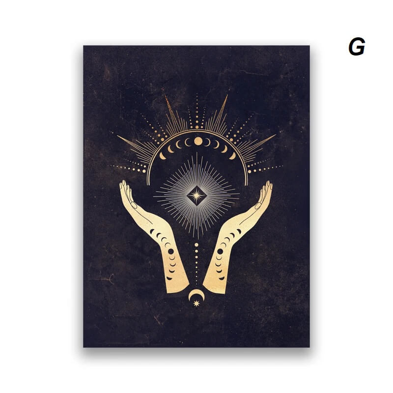 Witchy Sun Moon Black Golden Canvas Print