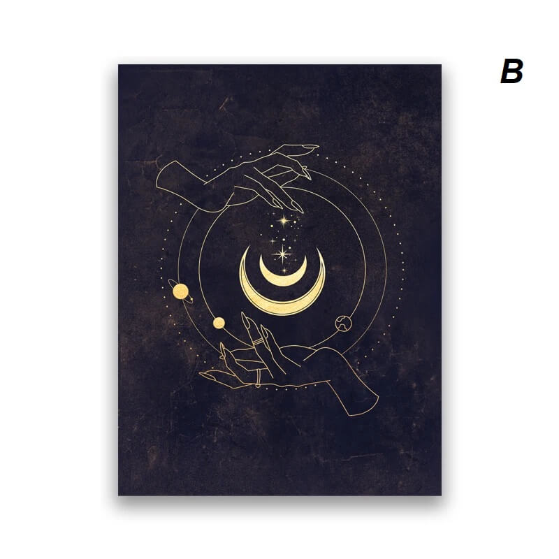 Witchy Sun Moon Black Golden Canvas Print
