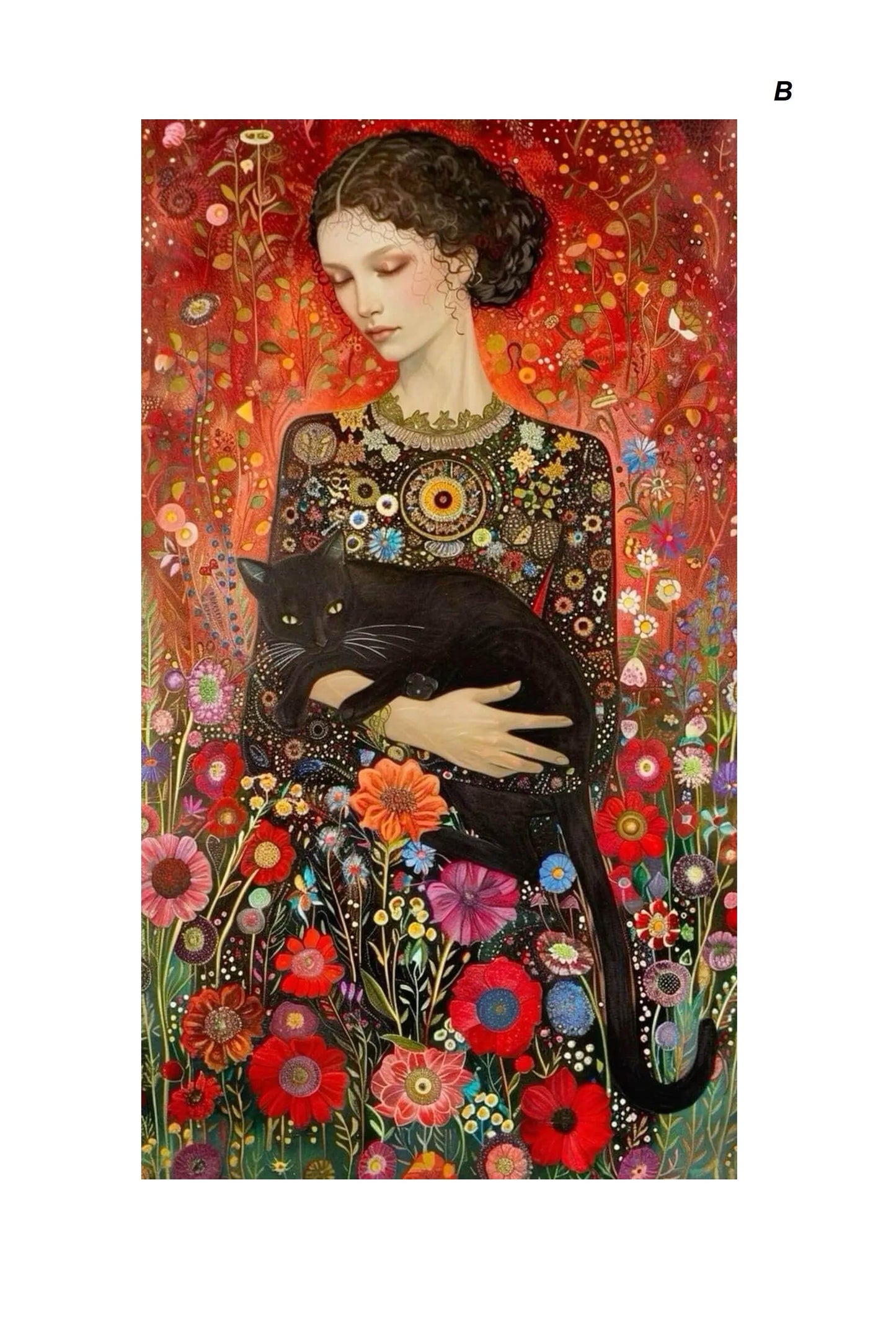 Woman And Cat Colorful Abstract Floral Canvas Print
