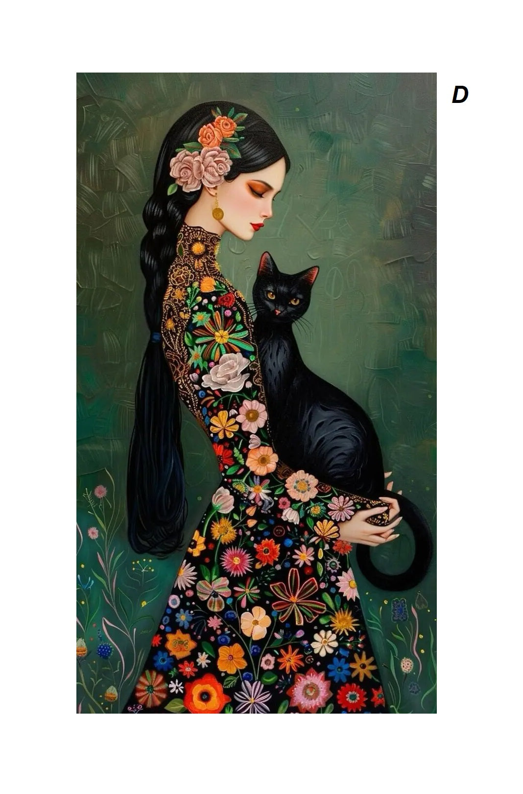 Woman And Cat Colorful Abstract Floral Canvas Print
