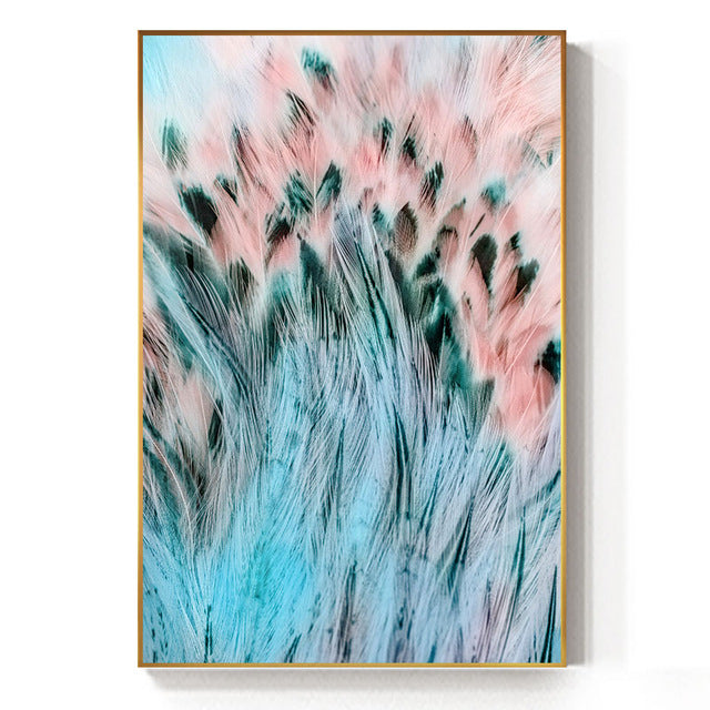 Abstract Teal Feathers Wall Art Canvas Prints