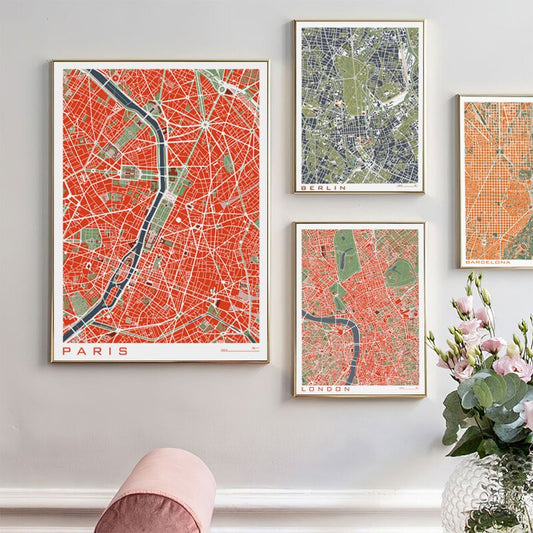 City Maps Wall Art Famous City Paris New London Stockholm Canvas Prints