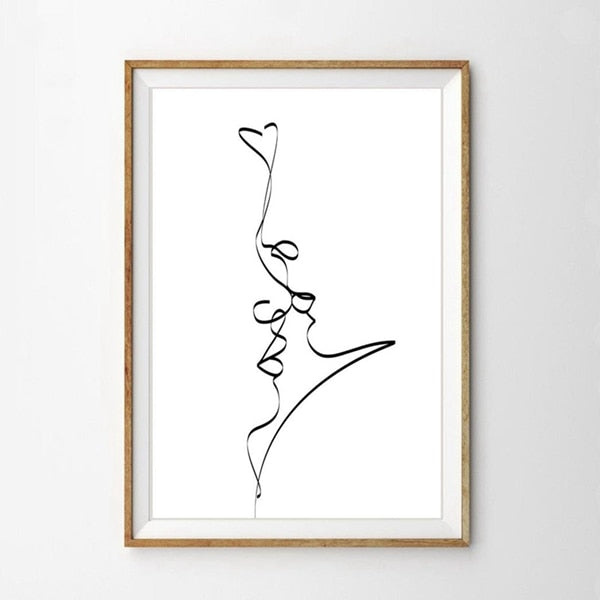 The Kiss Abstract Line Art Canvas Print