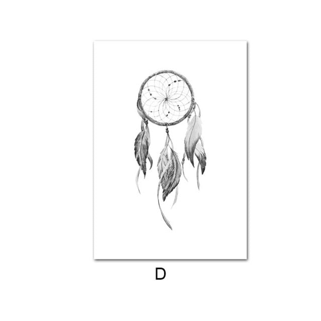 Mystical Wolf Mountain Landscape Feather Skull Dream Catcher Canvas Prints