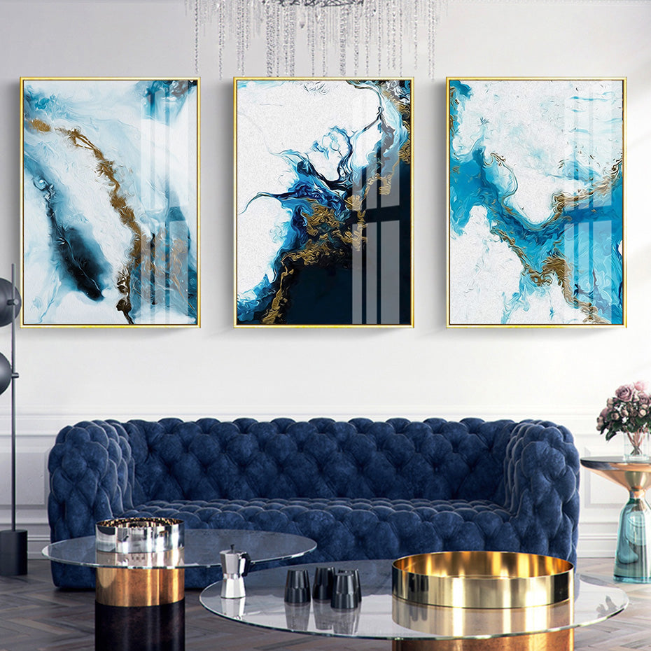 Blue Golden Liquid Marble Wall Art