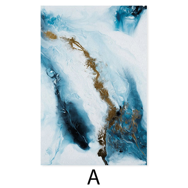Blue Golden Liquid Marble Wall Art