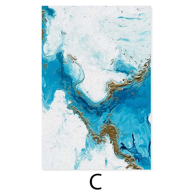 Blue Golden Liquid Marble Wall Art