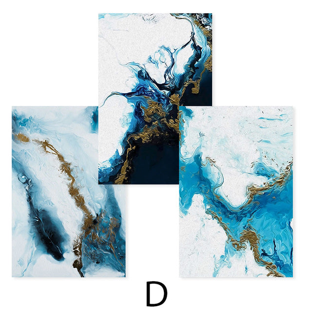 Blue Golden Liquid Marble Wall Art