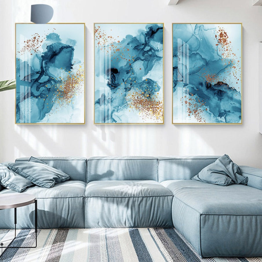 Golden Blue Splash Liquid Abstract Canvas Prints