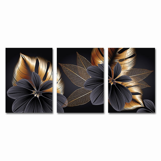 Luxury Black Golden Leaf Canvas Prints