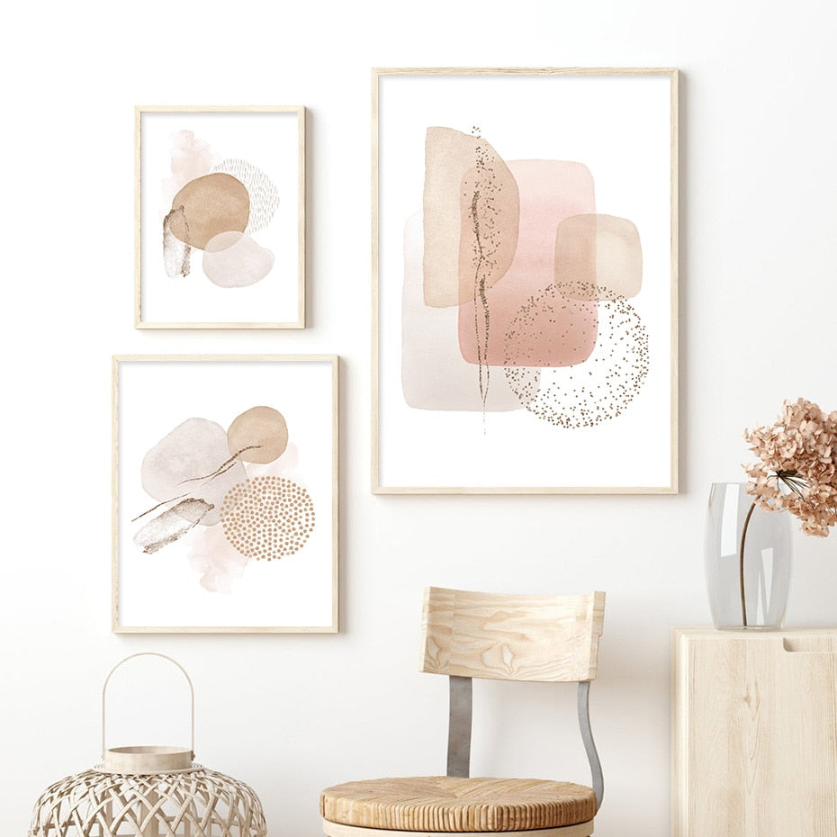 Scandinavian Abstract Pink Beige Elements Canvas Prints