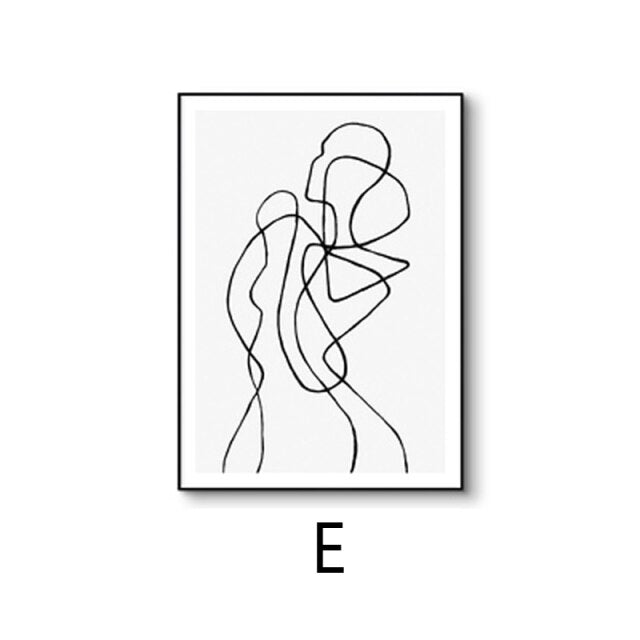Minimalist Black & White Figures Line Art Canvas Prints