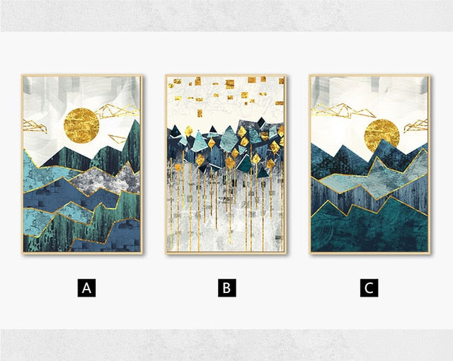 Mountain Landscape Blue Golden Canvas Prints