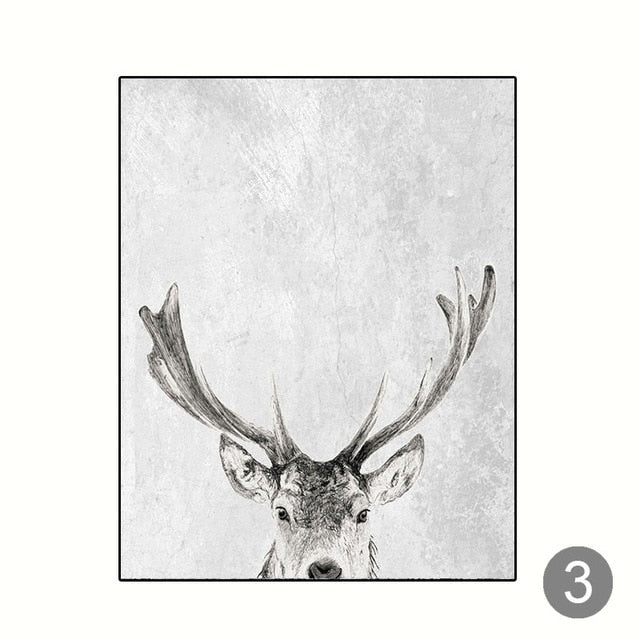 Black And White Scandinavian Winter Woodland Deer Canvas Prints