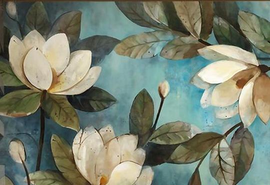 3D Vintage Lotus Teal Wall Mural (SqM)