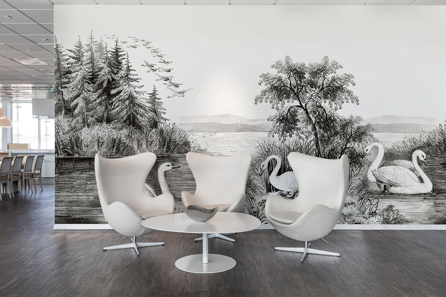 Swan Lake B&W Gravure Mural Wallpaper (SqM)