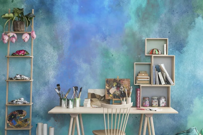 Color Clouds Aquamarine Mural Wallpaper (SqM)