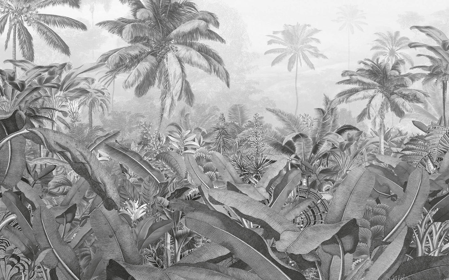 Caribbean Rainforest Black and White Mural Wallpaper (SqM)