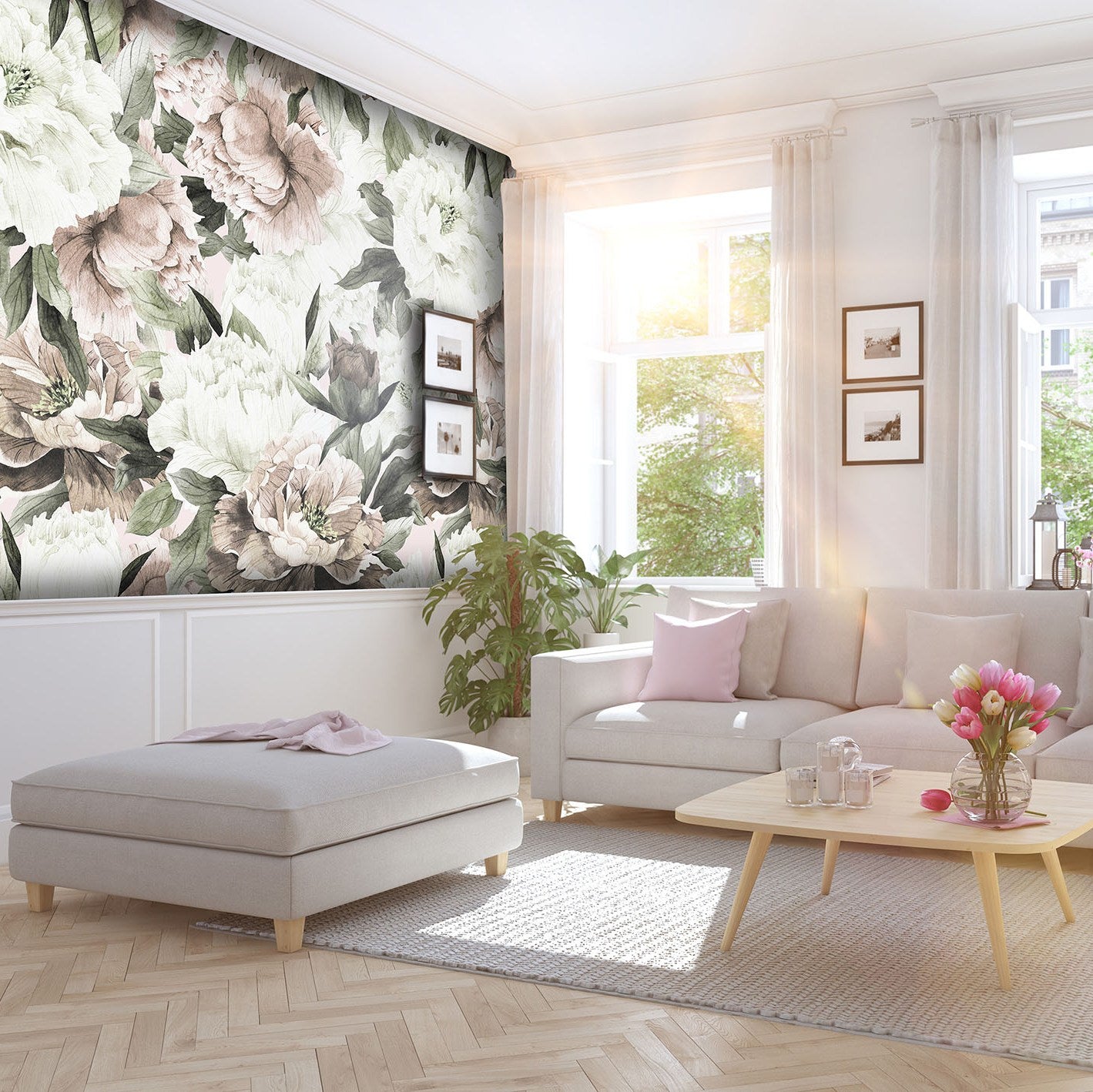 Blush Peonies of Taormina Mural Wallpaper (SqM)