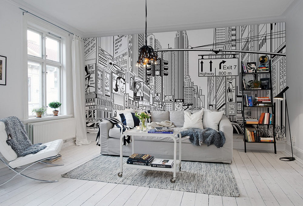 Cartoon City New York Mural Wallpaper (SqM)