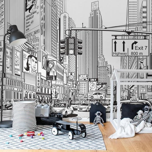 Cartoon City New York Mural Wallpaper (SqM)
