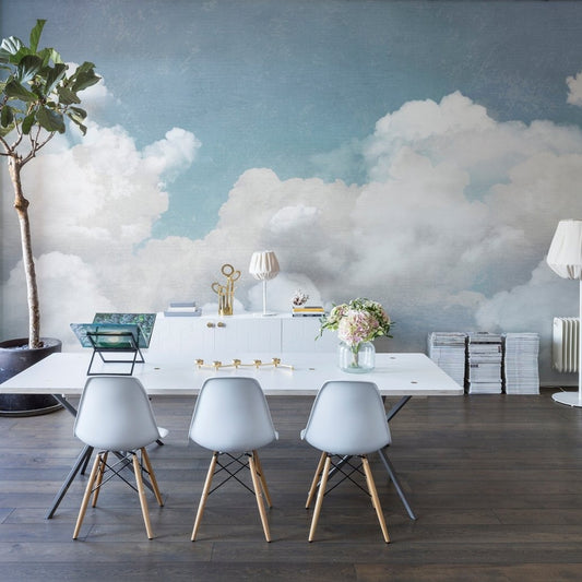 Blue Cuddle Clouds Mural Wallpaper (SqM)