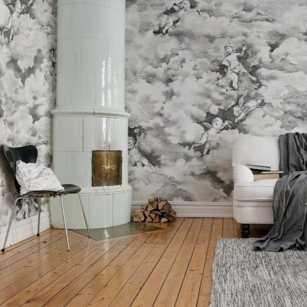 Chubby Cerubs Graphite Mural Wallpaper (SqM)