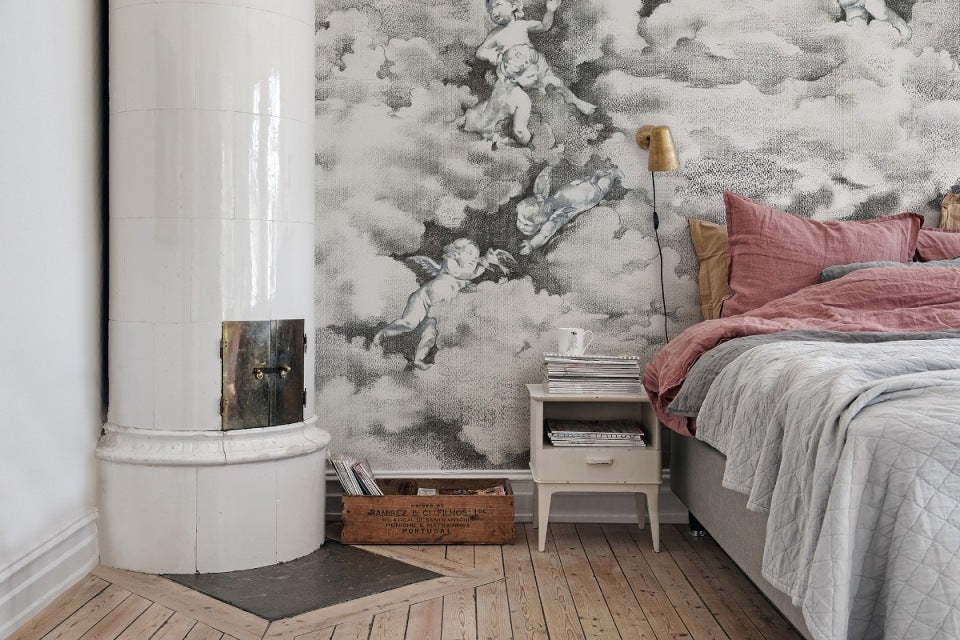 Chubby Cerubs Graphite Mural Wallpaper (SqM)