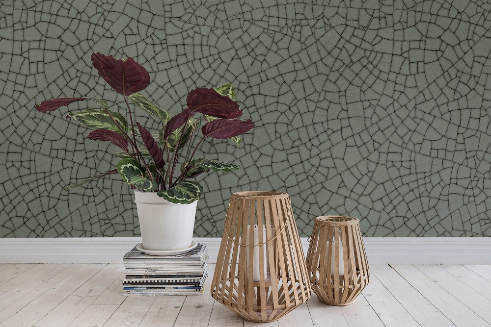 Raku Crackle Green Jade Mural Wallpaper (SqM)