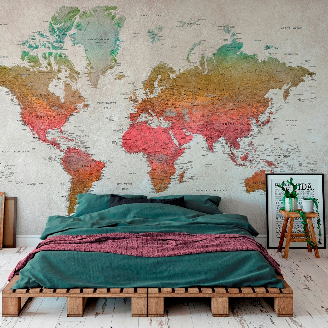 School Atlas Rainbow Map Mural Wallpaper (SqM)
