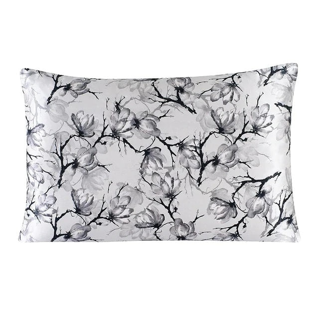 Silver Blossoms Mulberry Silk Pillowcase