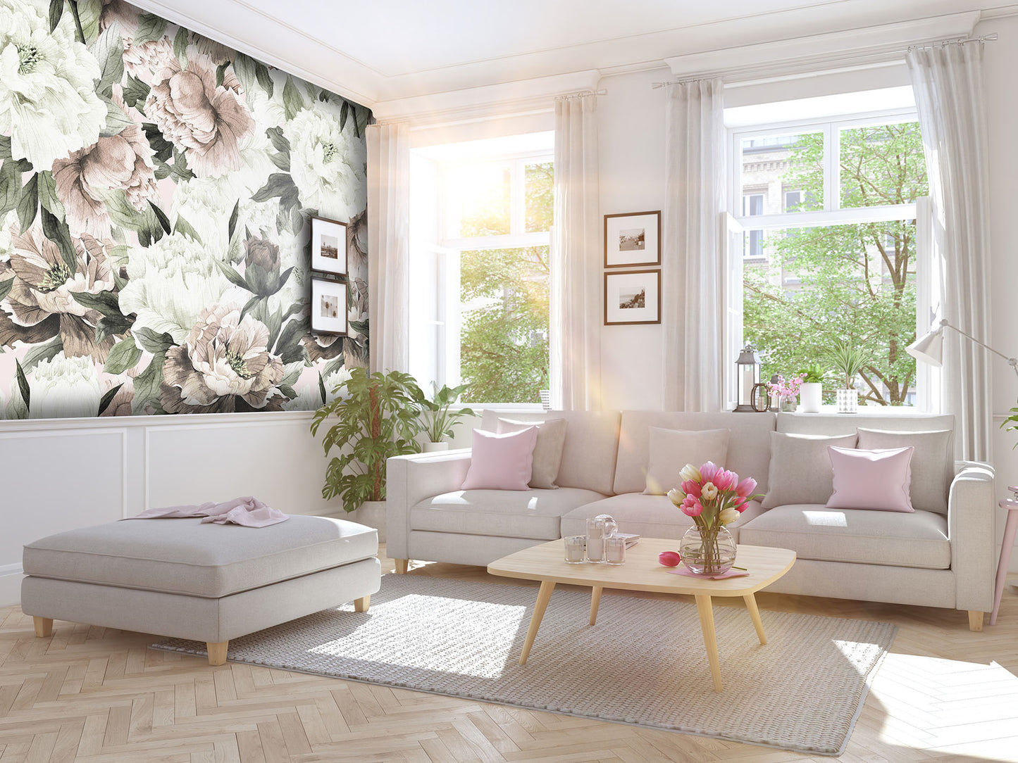 Blush Peonies of Taormina Mural Wallpaper (SqM)
