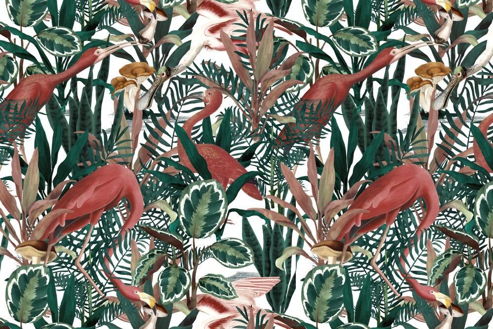 Jungle Pink Flamingos Mural Wallpaper (SqM)