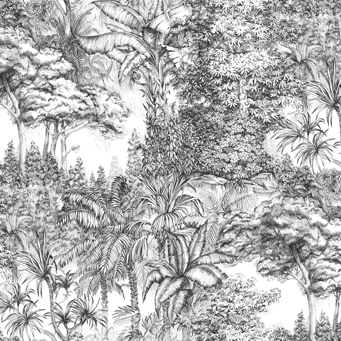 Tropical Jungle in Grey Mural Wallpaper (SqM)