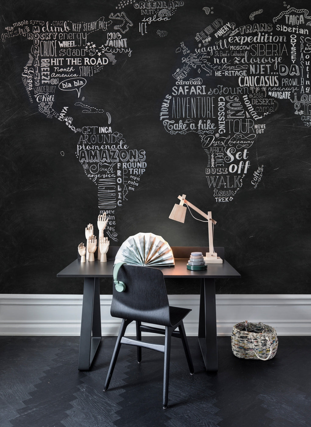Chalkboard Wanderlust World Map Mural Wallpaper (SqM)