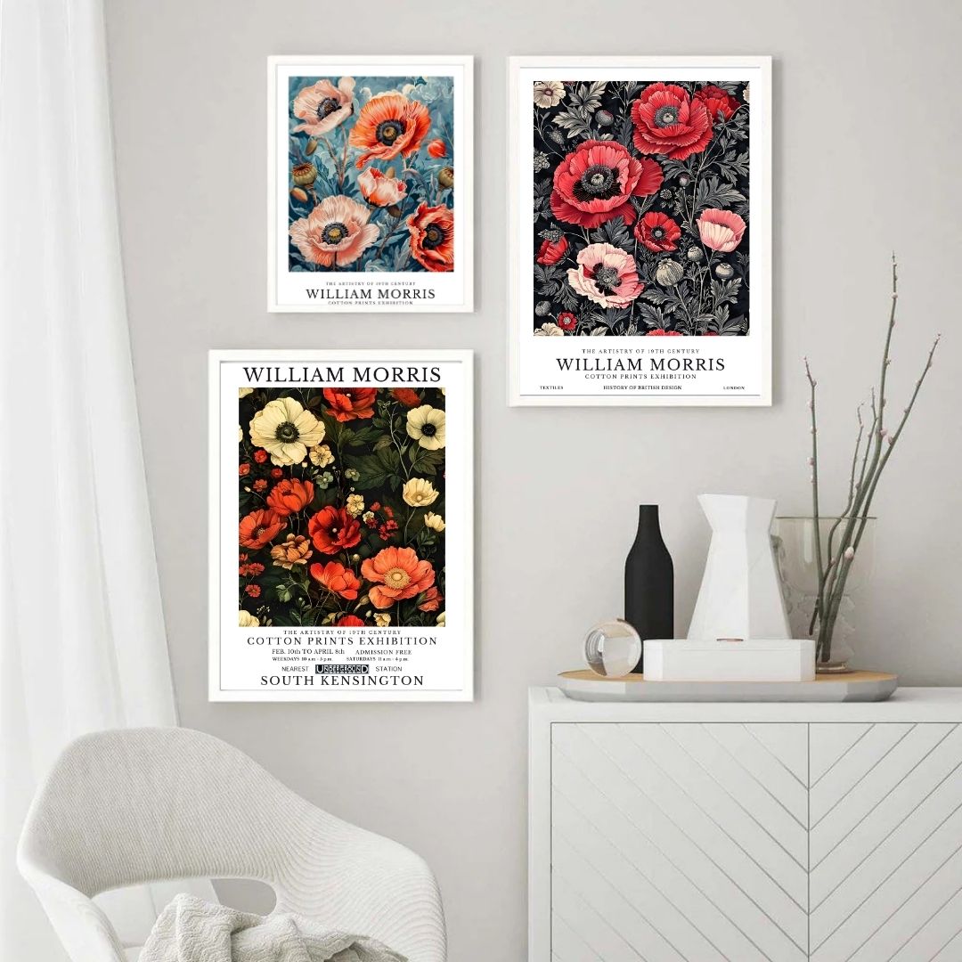 William Morris Flowers Red Poppies Retro Wall Art Canvas Prints